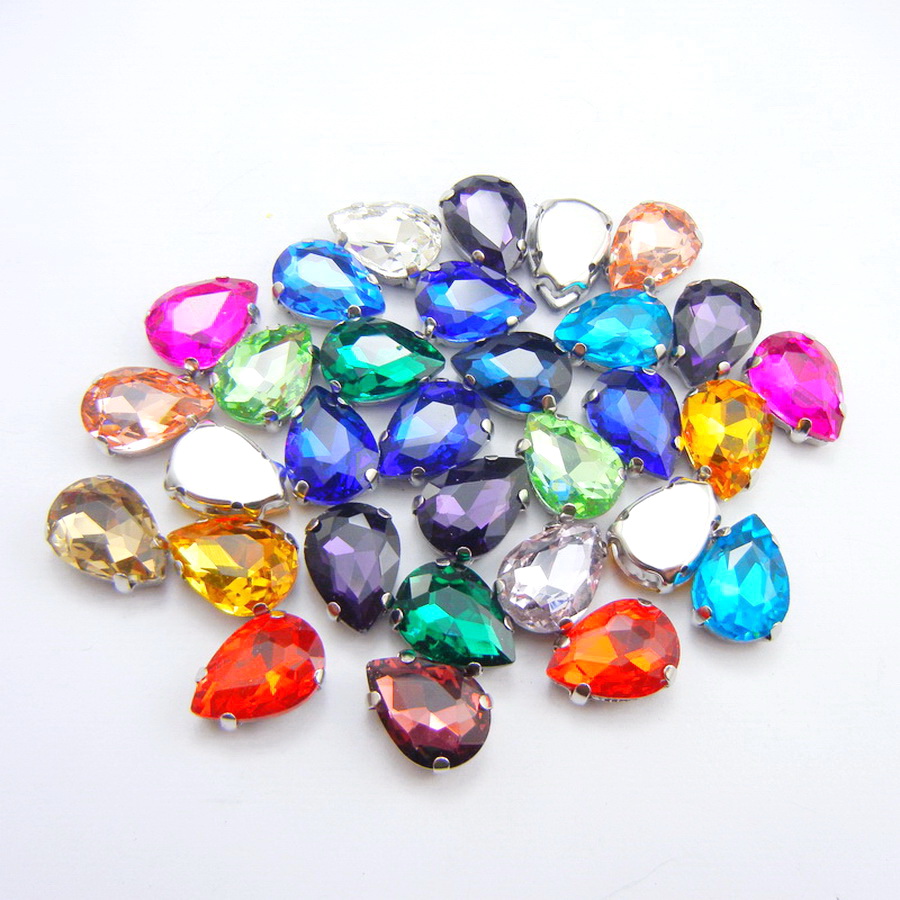 Sew On Rhinestone - Colorful glass Crystal Silver claw 7