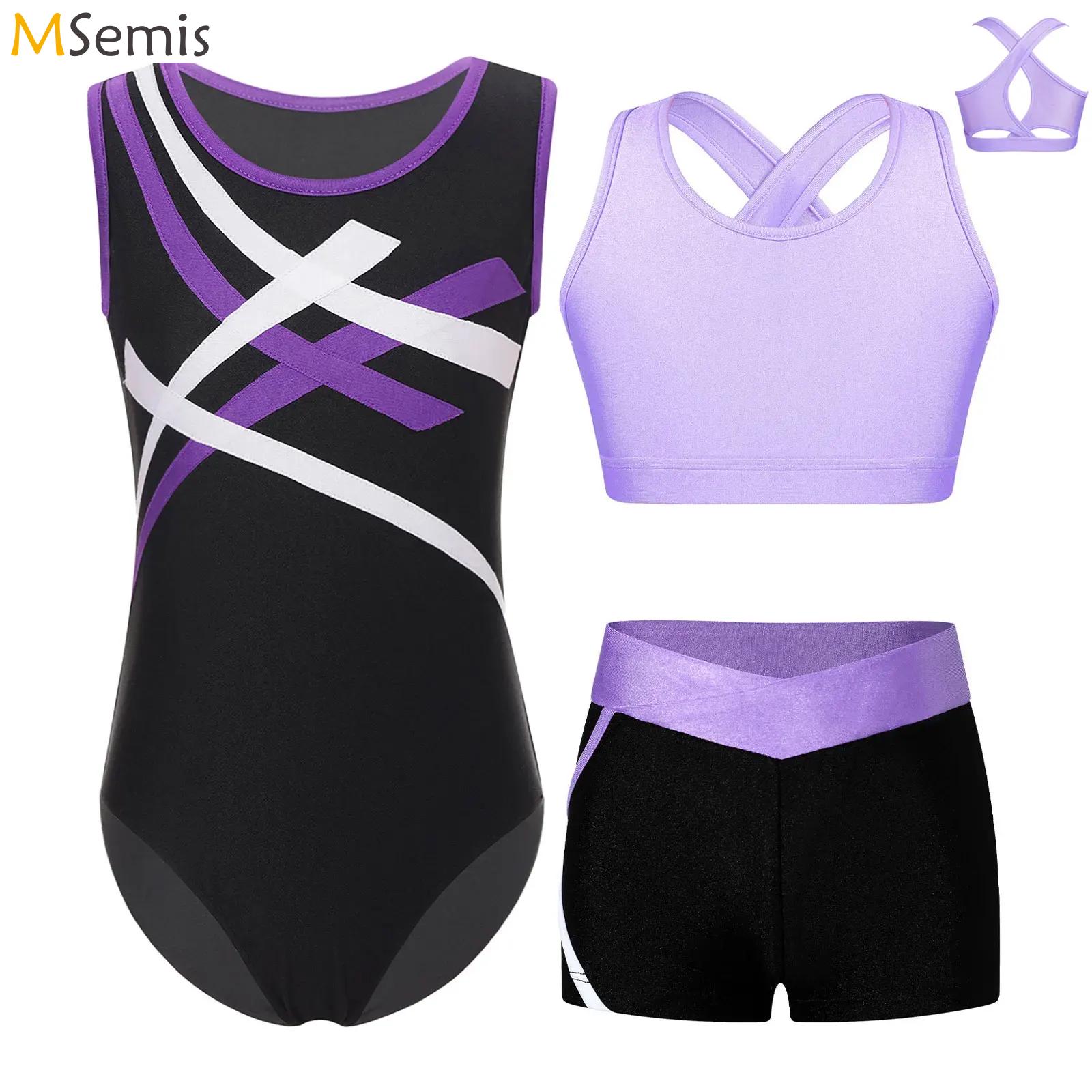 Rhinestone Banding Trim - Kids Girls Sleeveless Gymnastics Leotards Jumpsuit