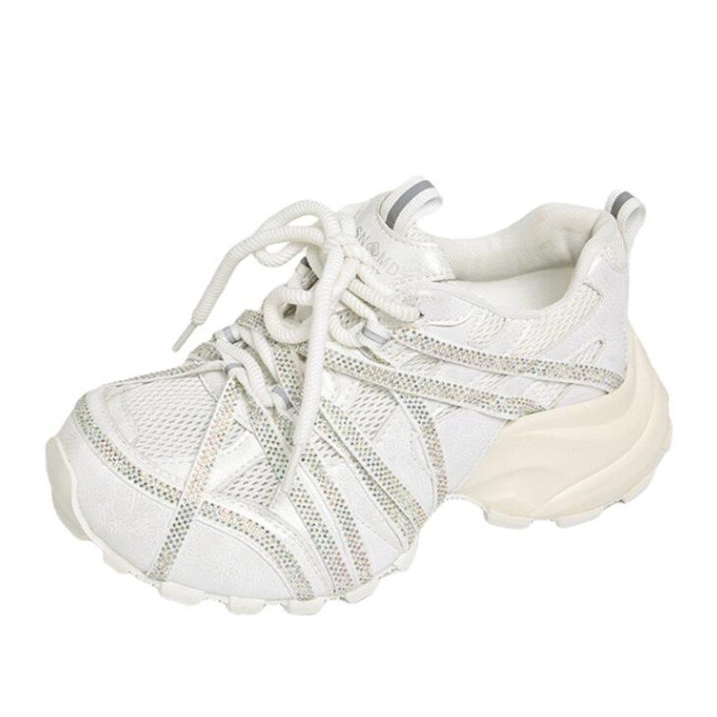 7CM Chunky Sneakers Women Casu - Crystal Mesh Fabric recension och pris