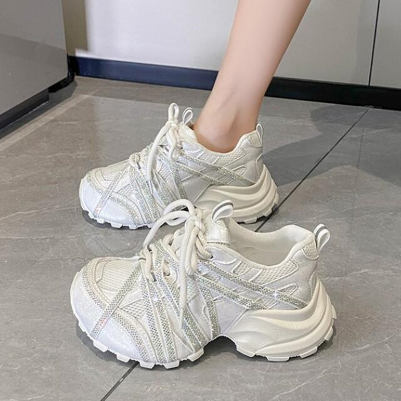 7CM Chunky Sneakers Women Casu - Crystal Mesh Fabric recension och pris